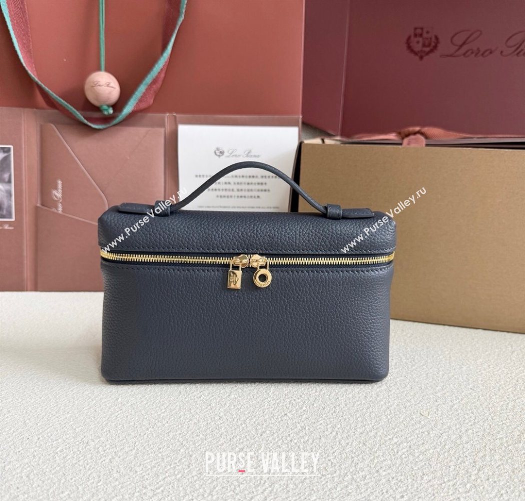 Loro Piana LP Extra Pocket Pouch L19 in Grained Calfskin Dark Blue 2025 (YY-250625066)