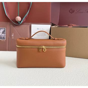 Loro Piana LP Extra Pocket Pouch L19 in Grained Calfskin Tabac Brown/Gold 2025 (YY-250625040)
