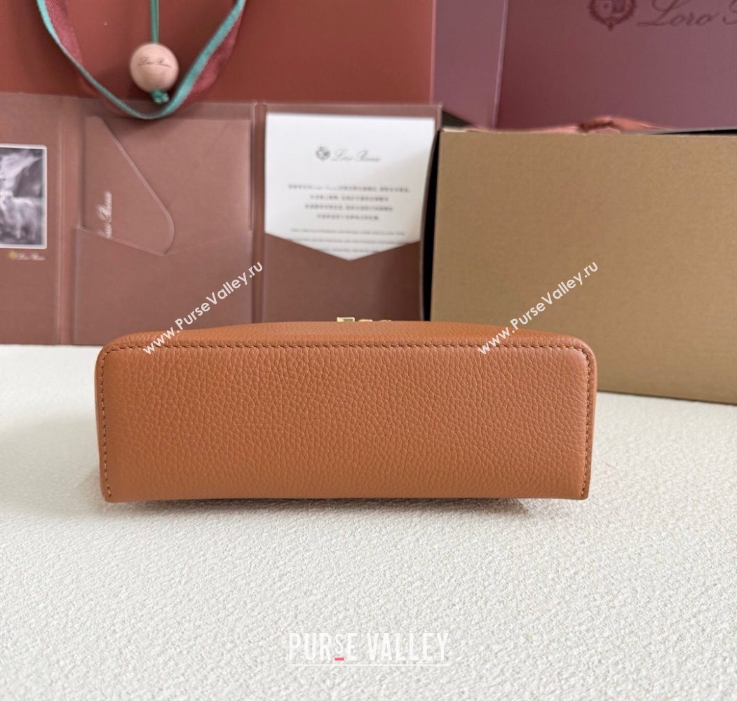 Loro Piana LP Extra Pocket Pouch L19 in Grained Calfskin Tabac Brown/Gold 2025 (YY-250625040)