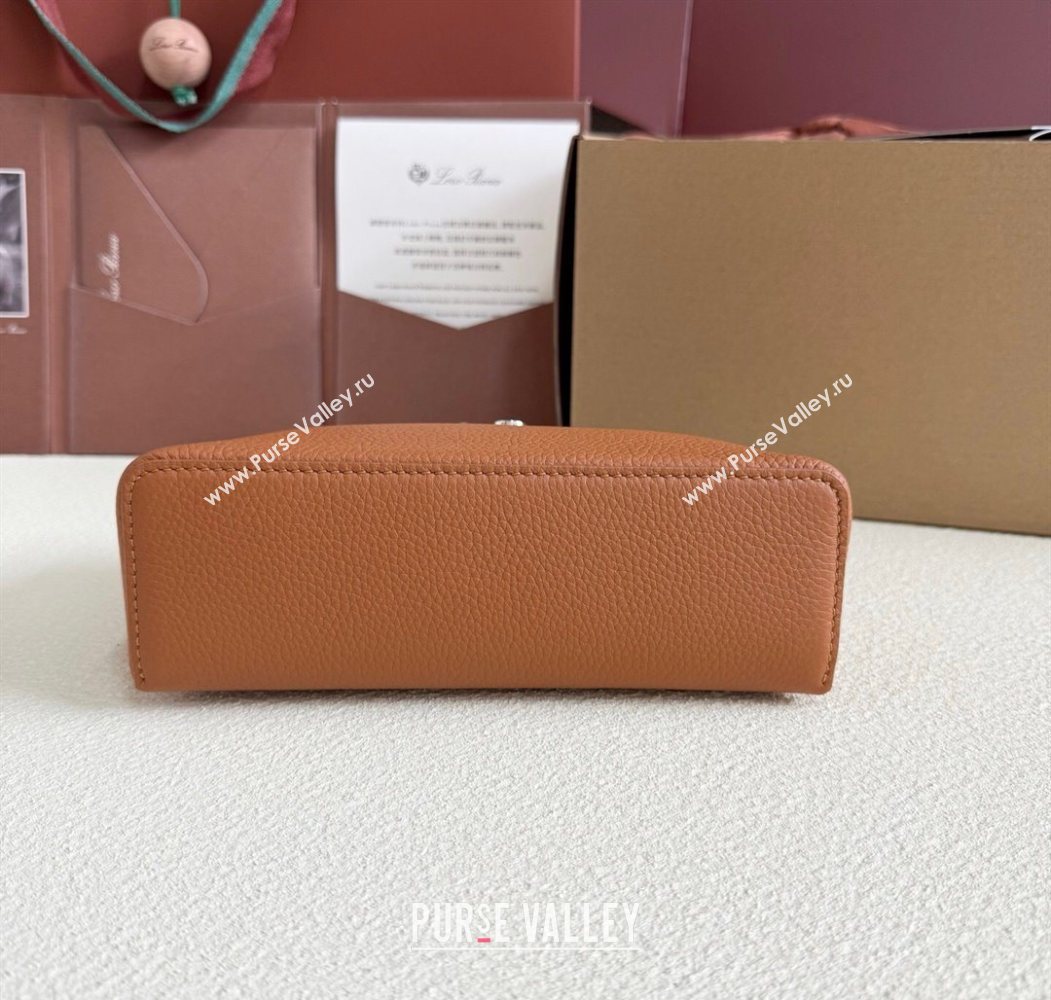 Loro Piana LP Extra Pocket Pouch L19 in Grained Calfskin Tabac Brown/Silver 2025 (YY-250625037)