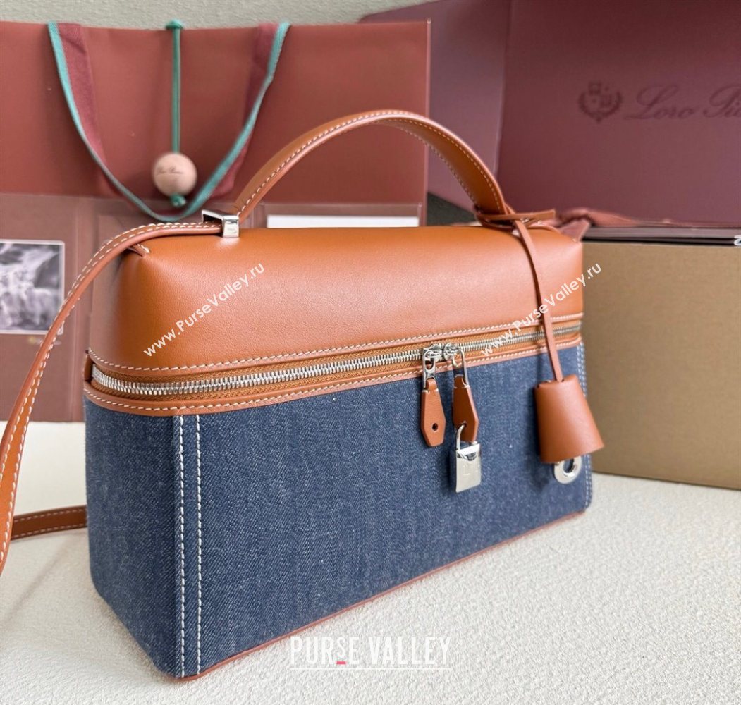 Loro Piana LP Extra Pocket Pouch L27 in Blue Denim and Brown Calfskin 2025 (YY-250625080)
