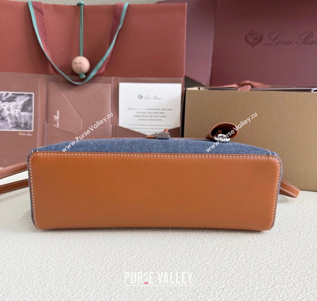 Loro Piana LP Extra Pocket Pouch L27 in Blue Denim and Brown Calfskin 2025 (YY-250625080)