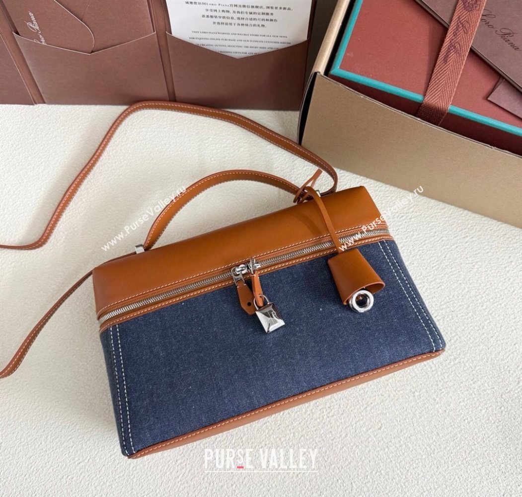 Loro Piana LP Extra Pocket Pouch L27 in Blue Denim and Brown Calfskin 2025 (YY-250625080)
