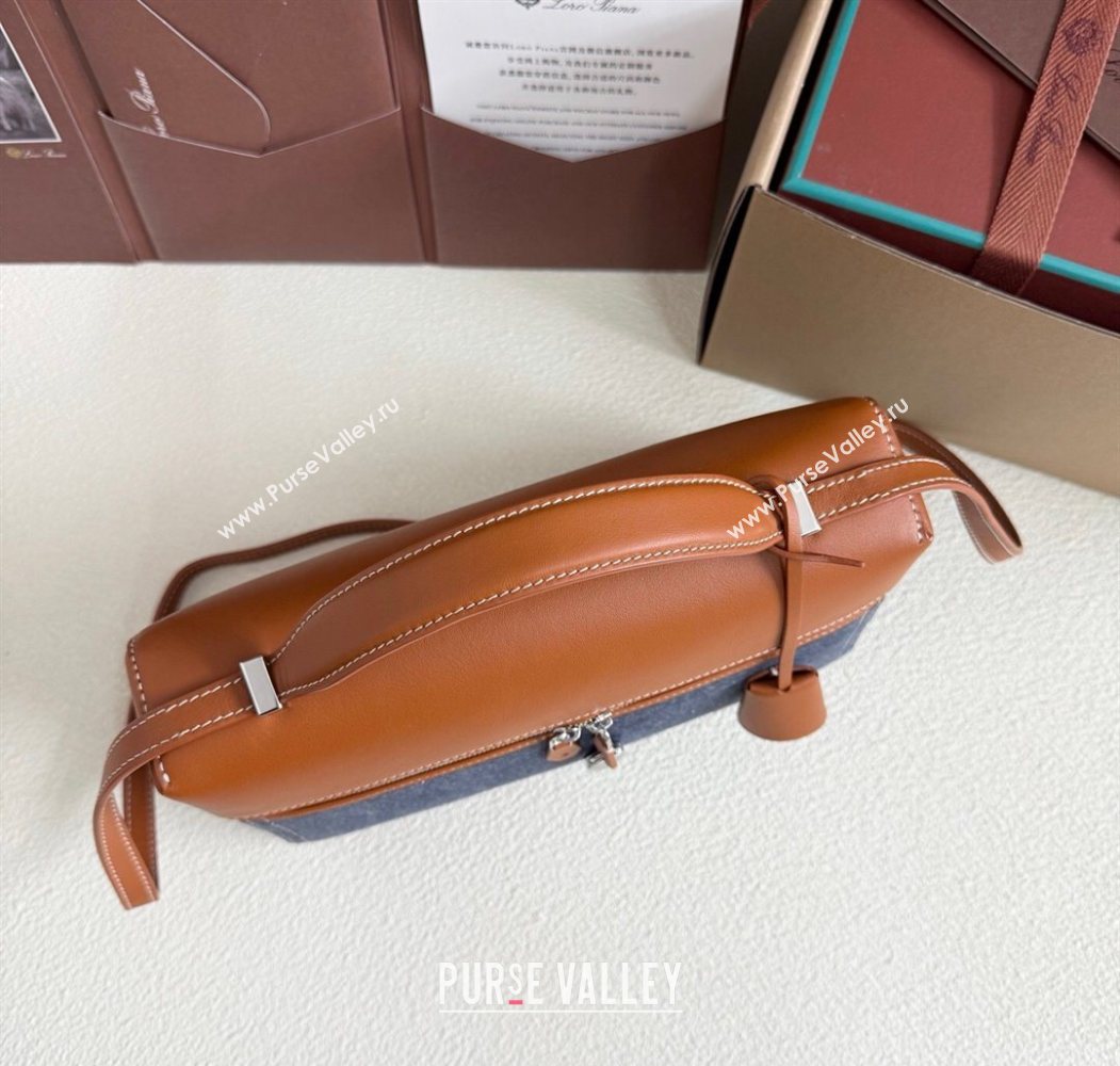 Loro Piana LP Extra Pocket Pouch L27 in Blue Denim and Brown Calfskin 2025 (YY-250625080)