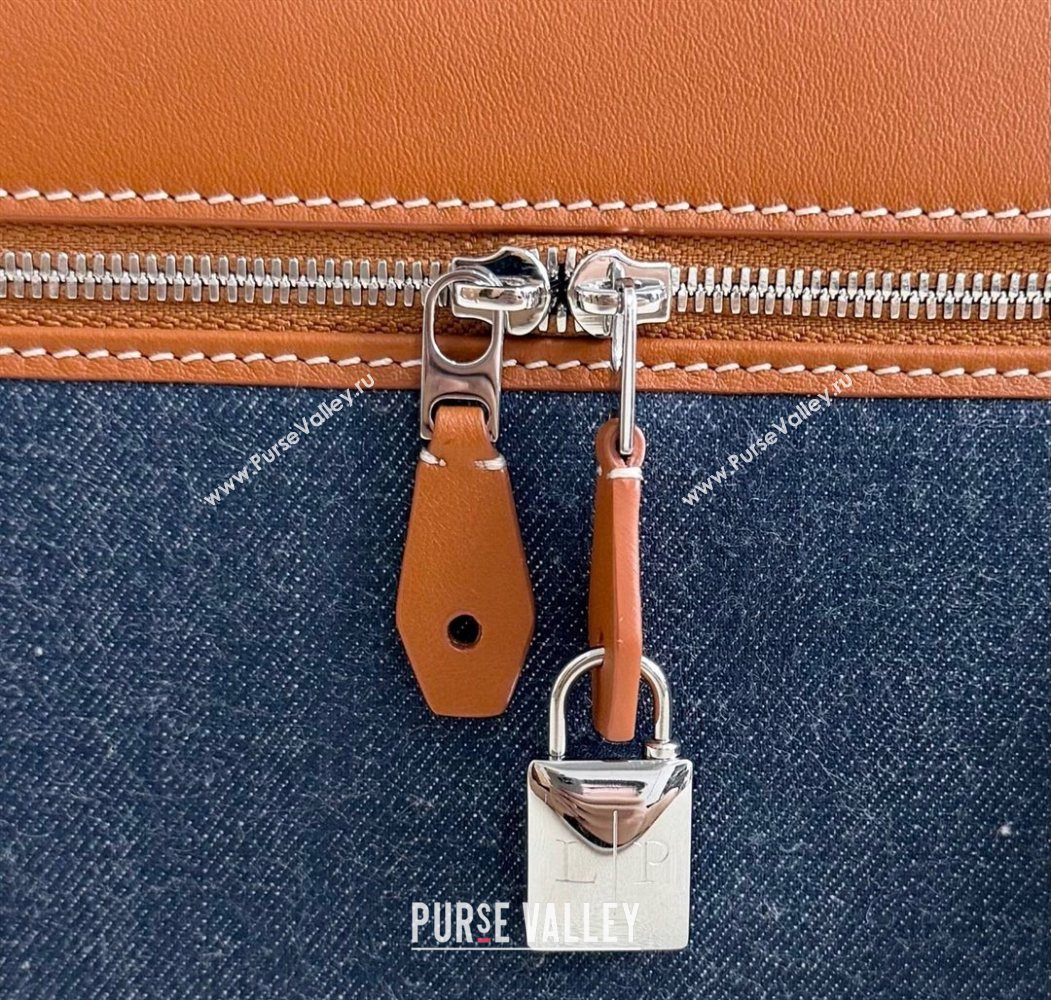 Loro Piana LP Extra Pocket Pouch L27 in Blue Denim and Brown Calfskin 2025 (YY-250625080)