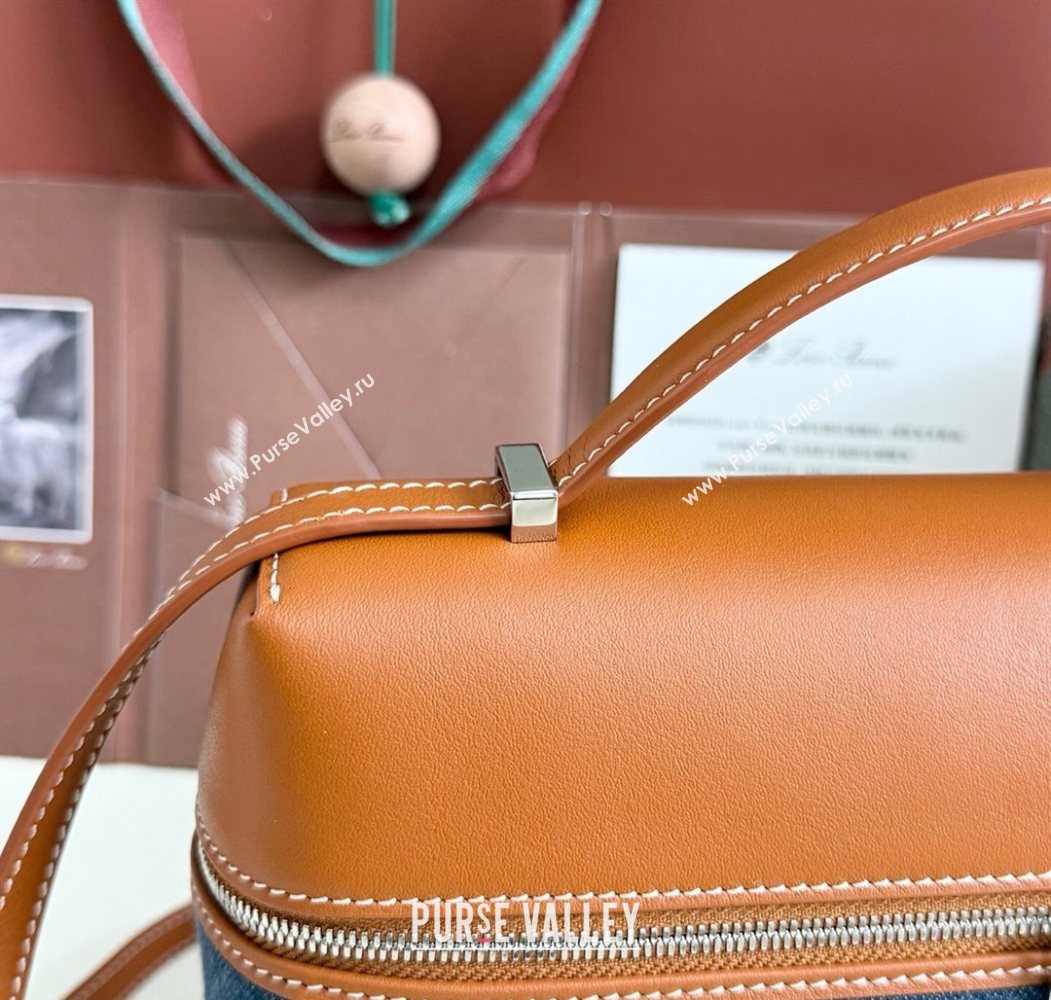 Loro Piana LP Extra Pocket Pouch L27 in Blue Denim and Brown Calfskin 2025 (YY-250625080)