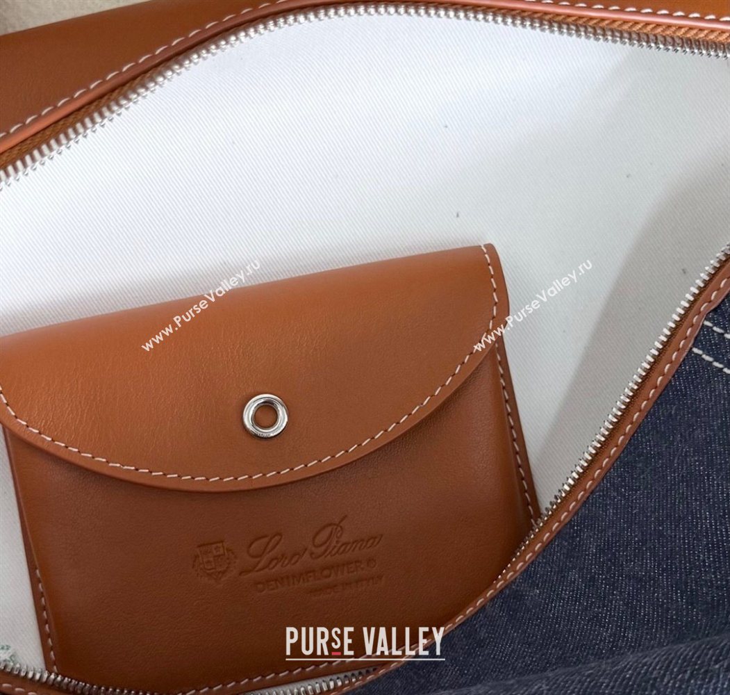 Loro Piana LP Extra Pocket Pouch L27 in Blue Denim and Brown Calfskin 2025 (YY-250625080)