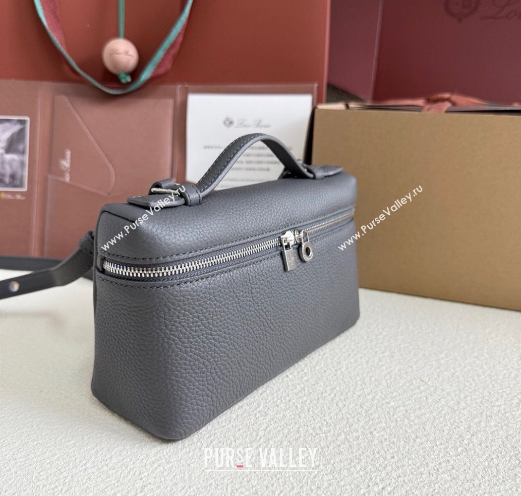 Loro Piana LP Extra Pocket Pouch L19 in Grained Calfskin Dark Grey 2025 (YY-250625043)