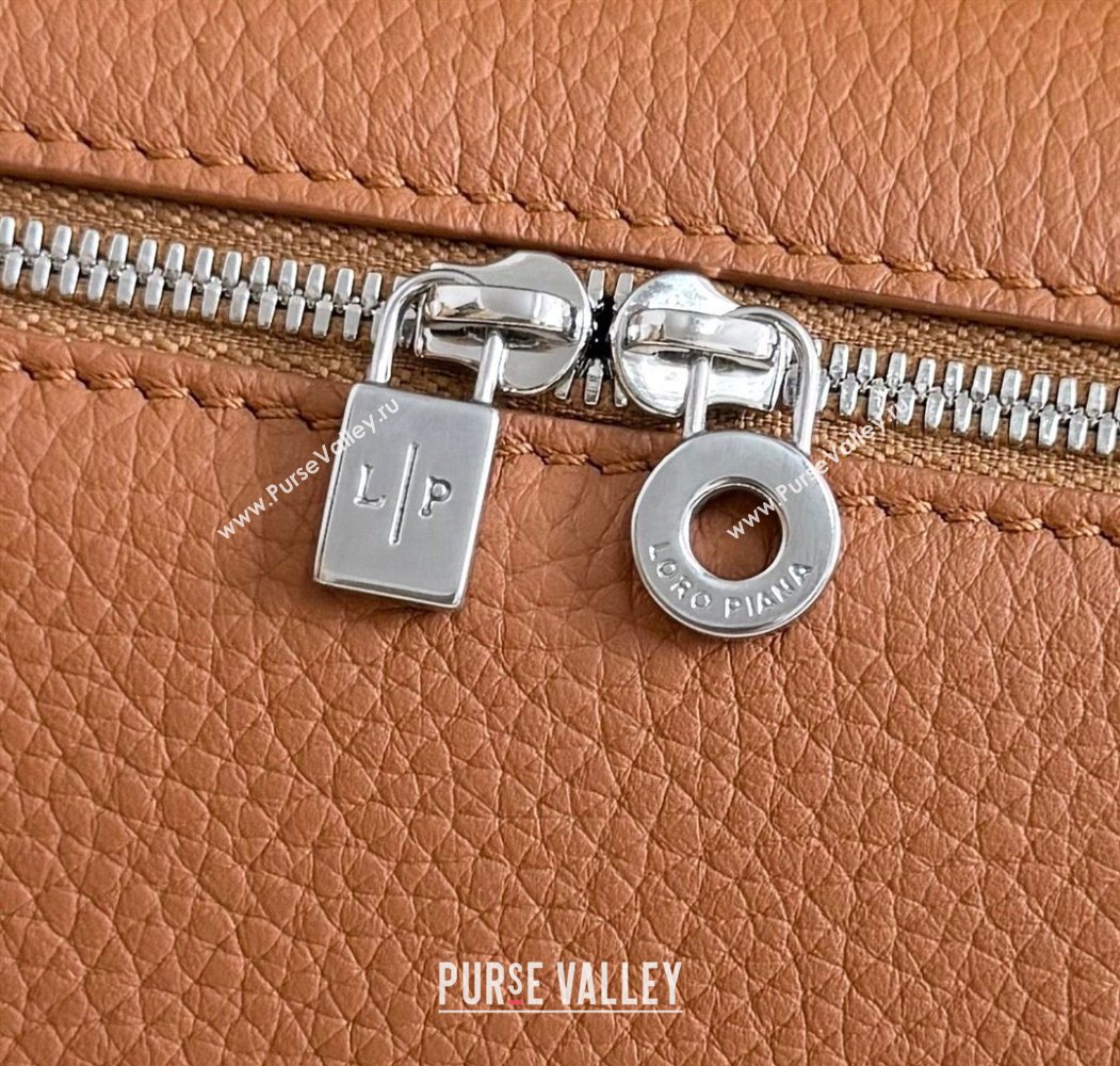 Loro Piana LP Extra Pocket Pouch L19 in Grained Calfskin Tabac Brown/Silver 2025 (YY-250625037)