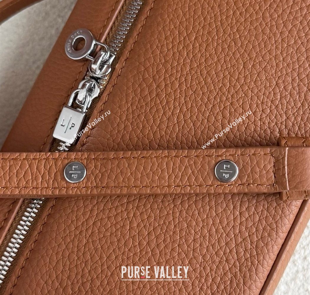 Loro Piana LP Extra Pocket Pouch L19 in Grained Calfskin Tabac Brown/Silver 2025 (YY-250625037)