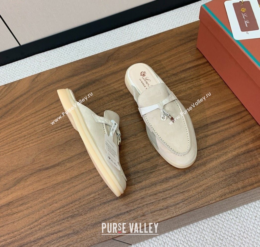 Loro Piana Charms Walk Babouche Loafer Mules in Suede and Crocodile-Like Leaher Inserts Light Apricot 2025 (HH-250708013)