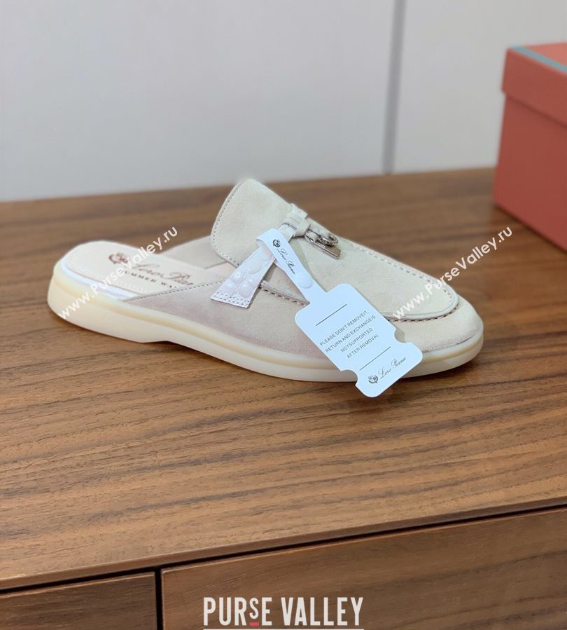 Loro Piana Charms Walk Babouche Loafer Mules in Suede and Crocodile-Like Leaher Inserts Light Apricot 2025 (HH-250708013)