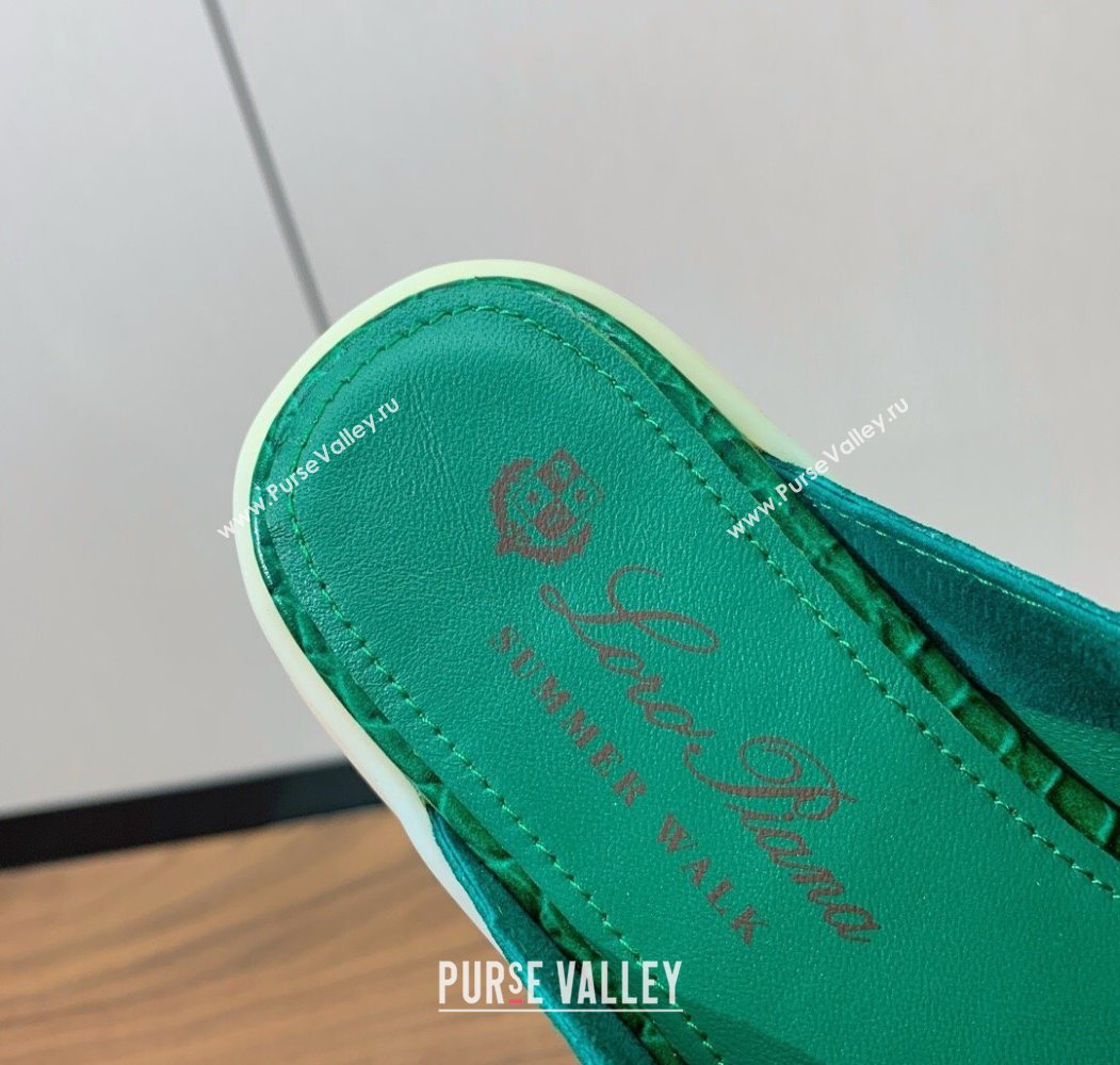 Loro Piana Charms Walk Babouche Loafer Mules in Suede and Crocodile-Like Leaher Inserts Dark Green 2025 (HH-250708014)