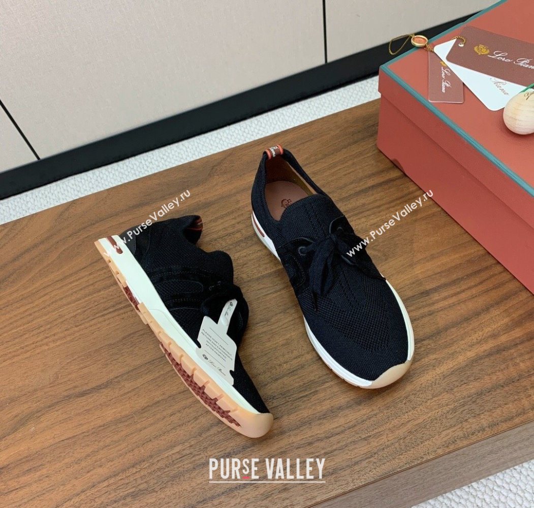 Loro Piana 360 LP Lady Flexy Walk Sneakers in Knit and Suede Black 2025 (HH-250708002)