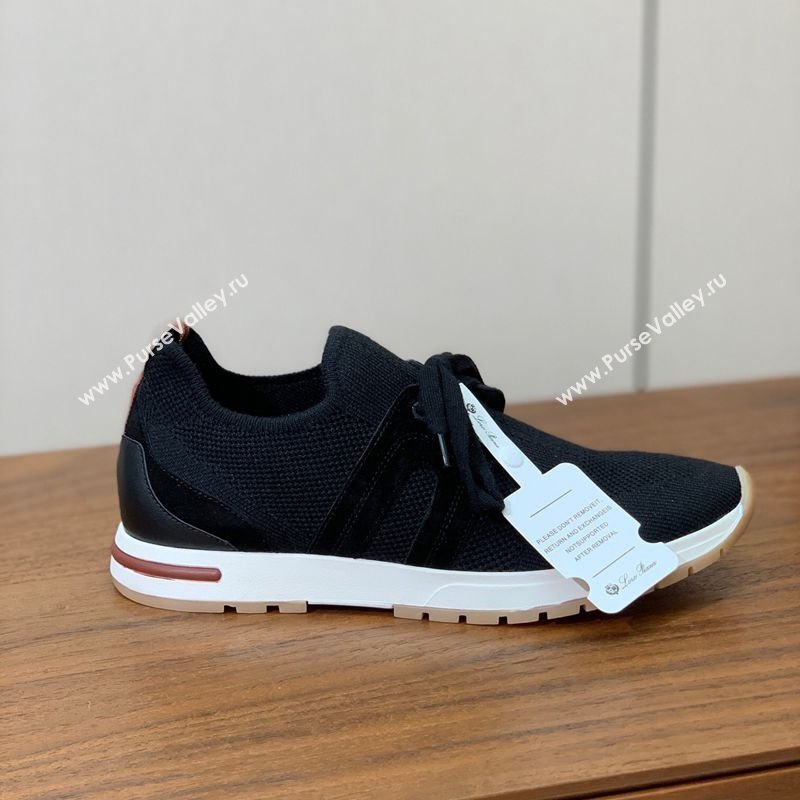 Loro Piana 360 LP Lady Flexy Walk Sneakers in Knit and Suede Black 2025 (HH-250708002)