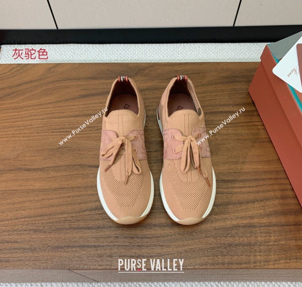 Loro Piana 360 LP Lady Flexy Walk Sneakers in Knit and Suede Light Camel 2025 (HH-250708008)