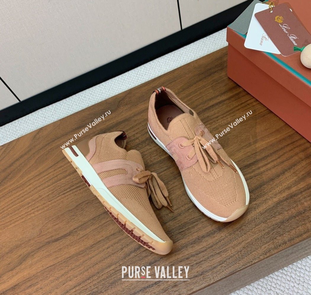 Loro Piana 360 LP Lady Flexy Walk Sneakers in Knit and Suede Light Camel 2025 (HH-250708008)