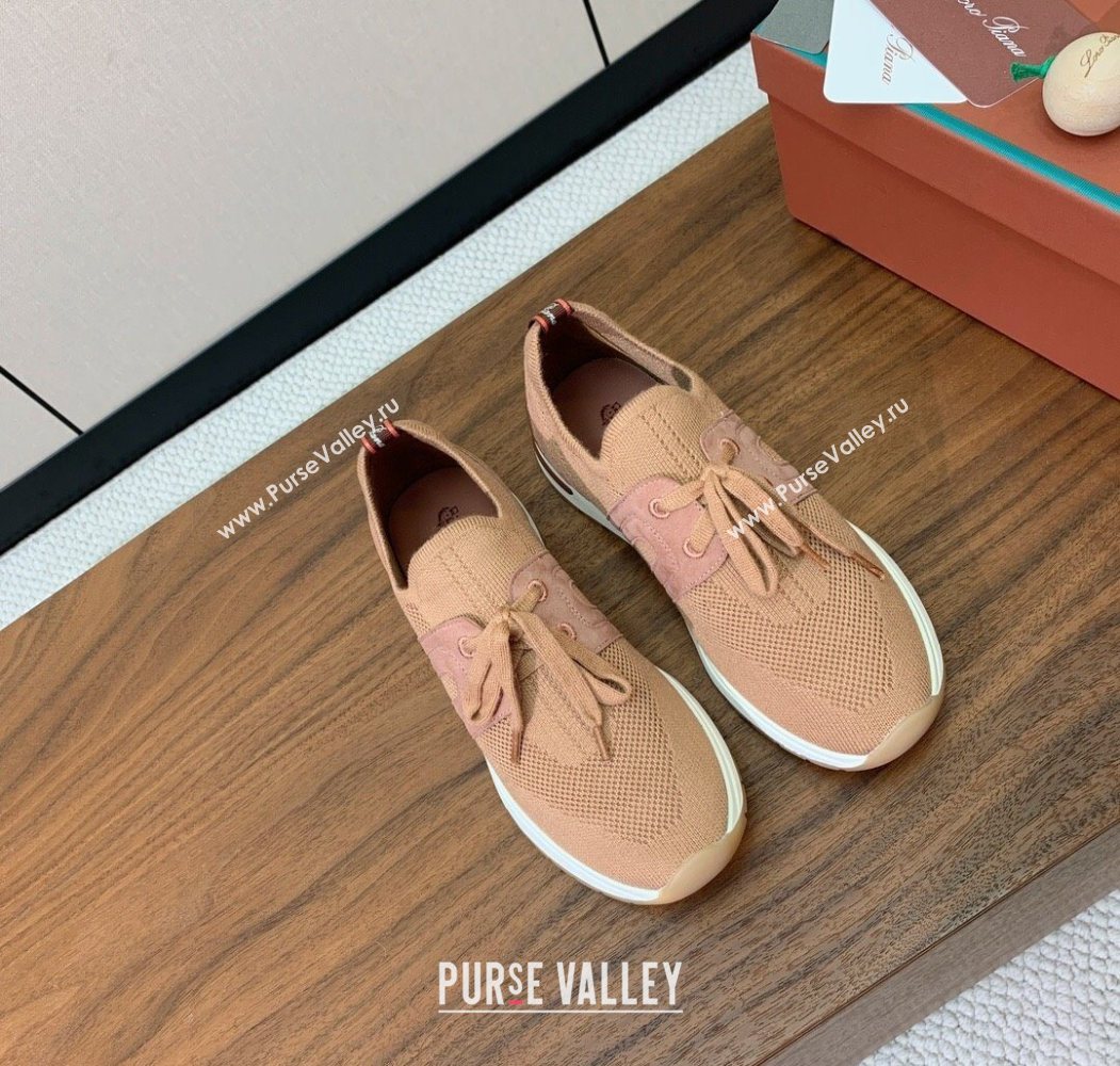Loro Piana 360 LP Lady Flexy Walk Sneakers in Knit and Suede Light Camel 2025 (HH-250708008)