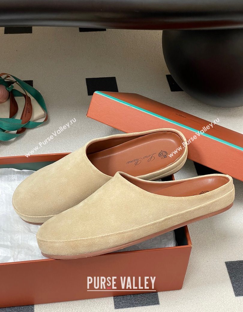Loro Piana Tomori Sabot Flat Mules in Suede Beige 2025 (HH-250827005)