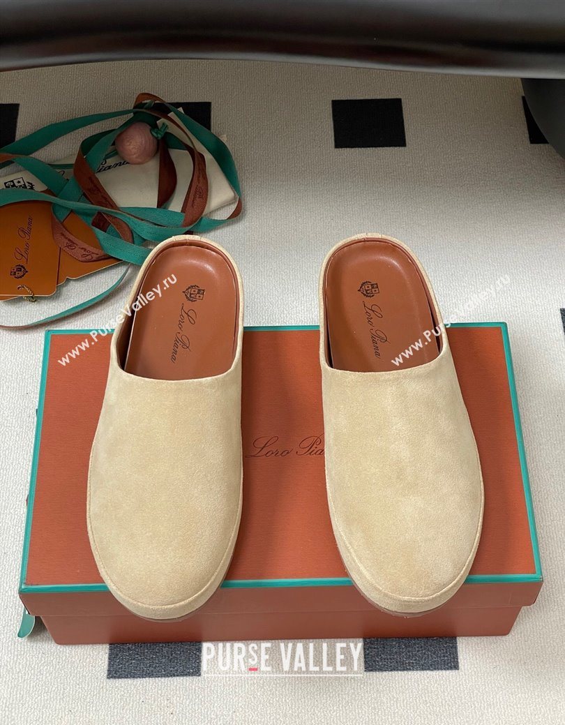 Loro Piana Tomori Sabot Flat Mules in Suede Beige 2025 (HH-250827005)