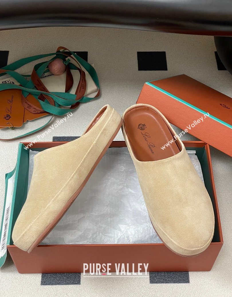 Loro Piana Tomori Sabot Flat Mules in Suede Beige 2025 (HH-250827005)