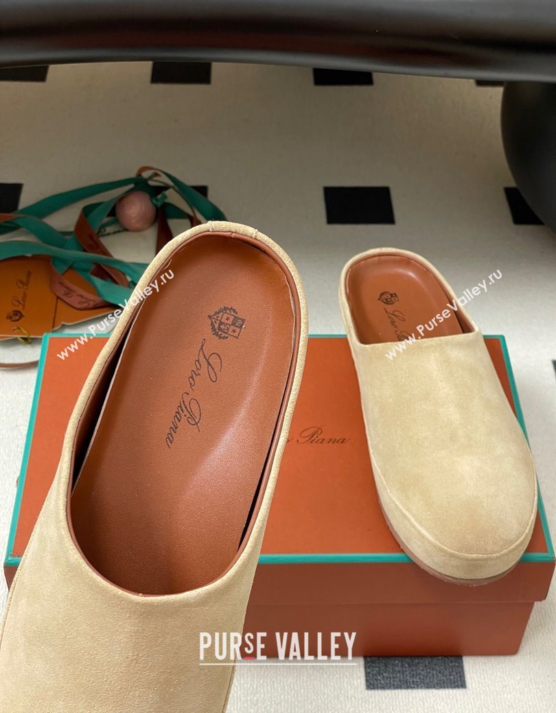 Loro Piana Tomori Sabot Flat Mules in Suede Beige 2025 (HH-250827005)