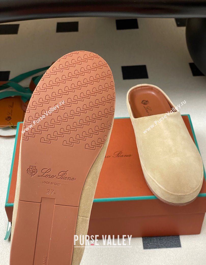 Loro Piana Tomori Sabot Flat Mules in Suede Beige 2025 (HH-250827005)