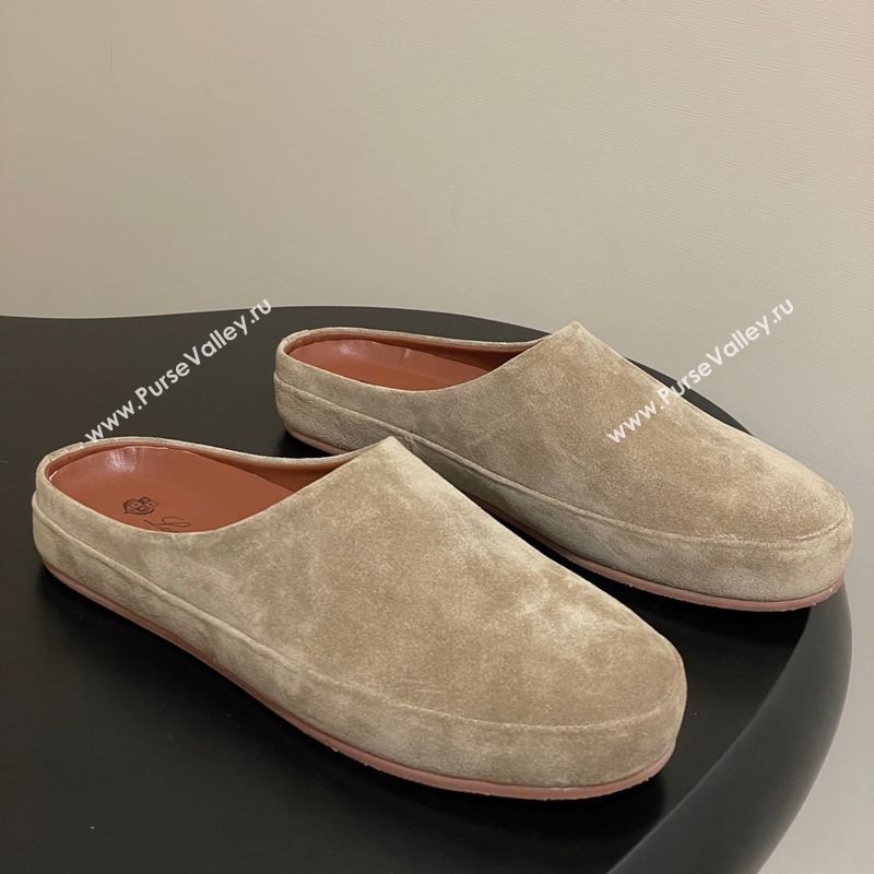 Loro Piana Tomori Sabot Flat Mules in Suede Brown Grey 2025 (HH-250827006)