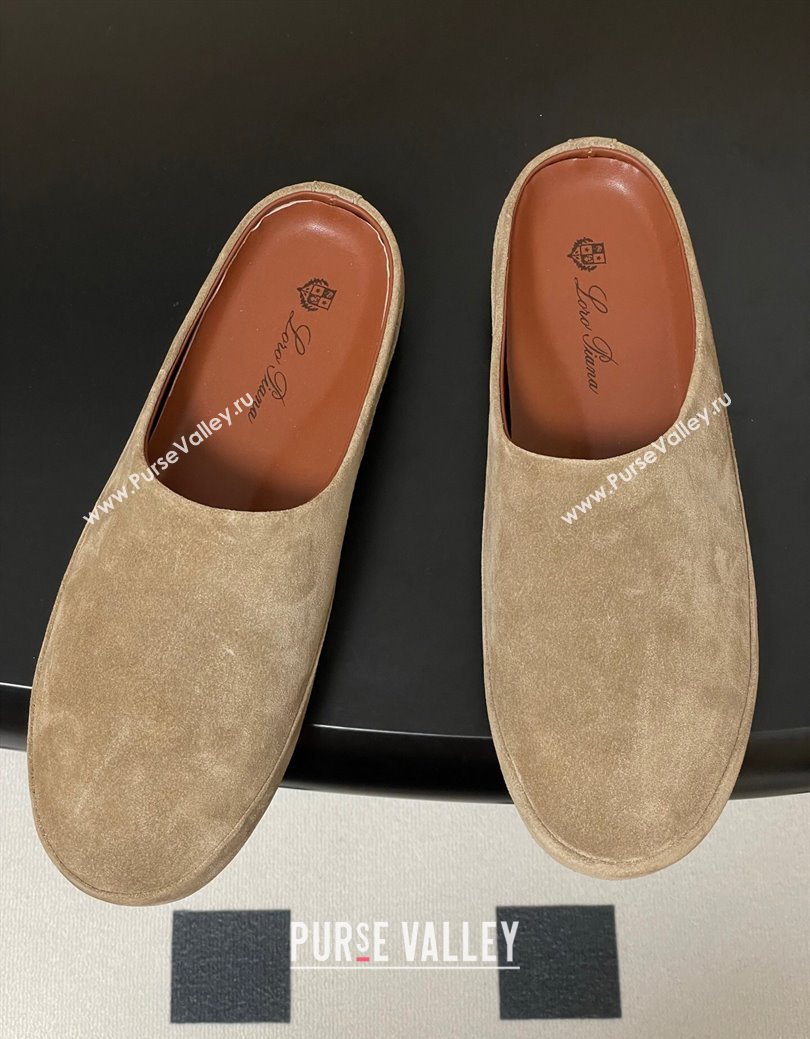 Loro Piana Tomori Sabot Flat Mules in Suede Brown Grey 2025 (HH-250827006)