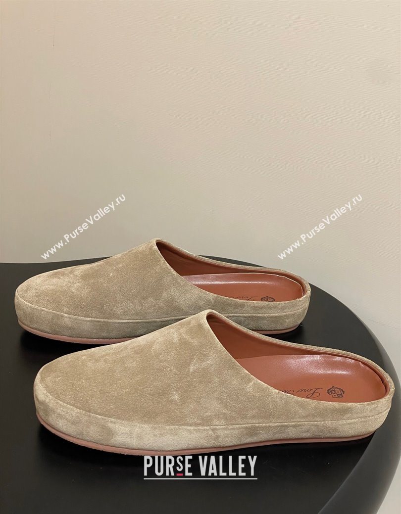 Loro Piana Tomori Sabot Flat Mules in Suede Brown Grey 2025 (HH-250827006)