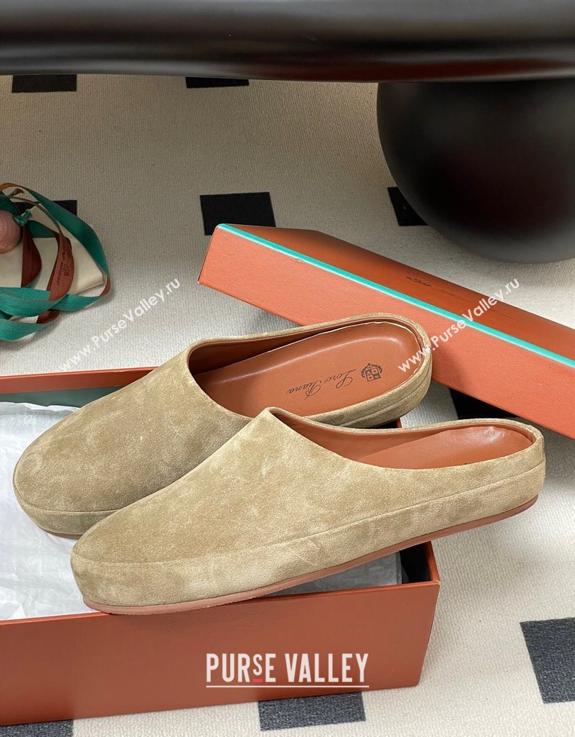 Loro Piana Tomori Sabot Flat Mules in Suede Brown Grey 2025 (HH-250827006)