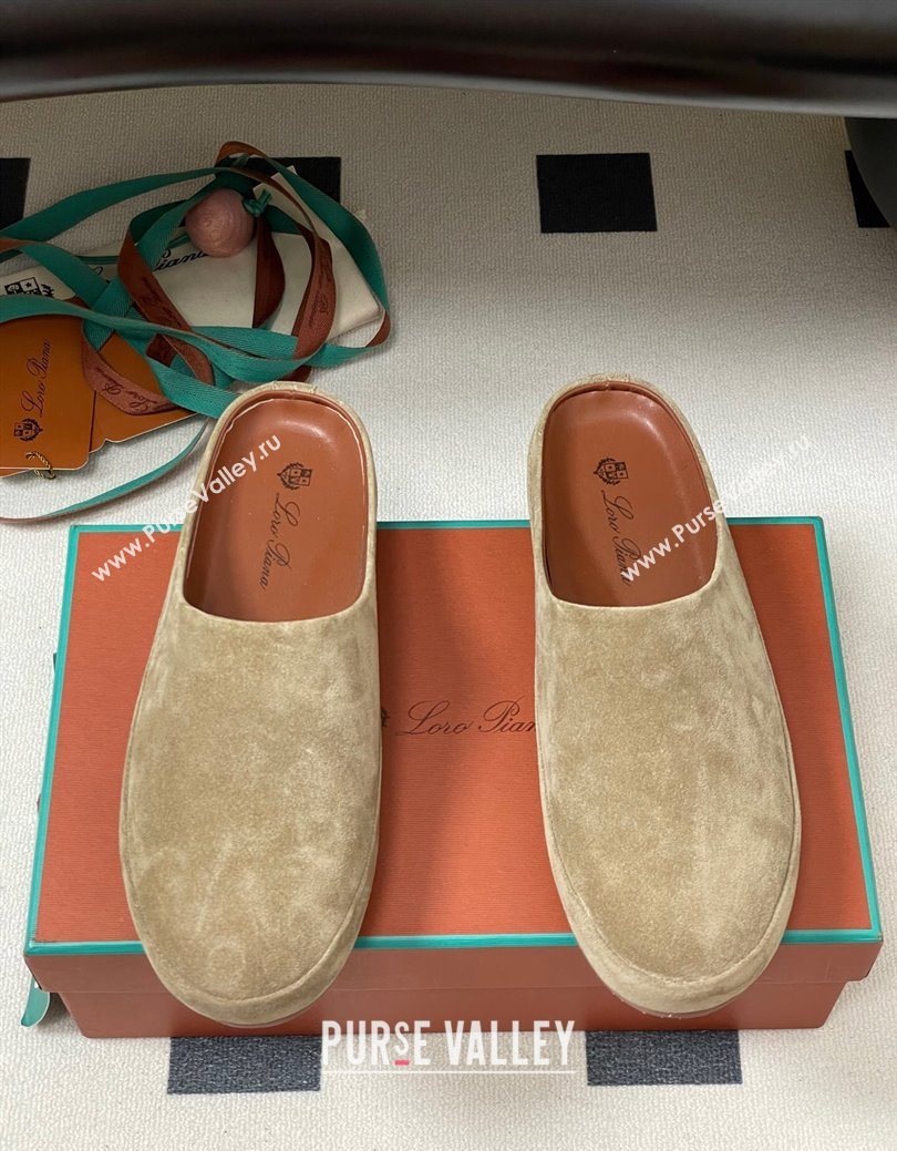 Loro Piana Tomori Sabot Flat Mules in Suede Brown Grey 2025 (HH-250827006)