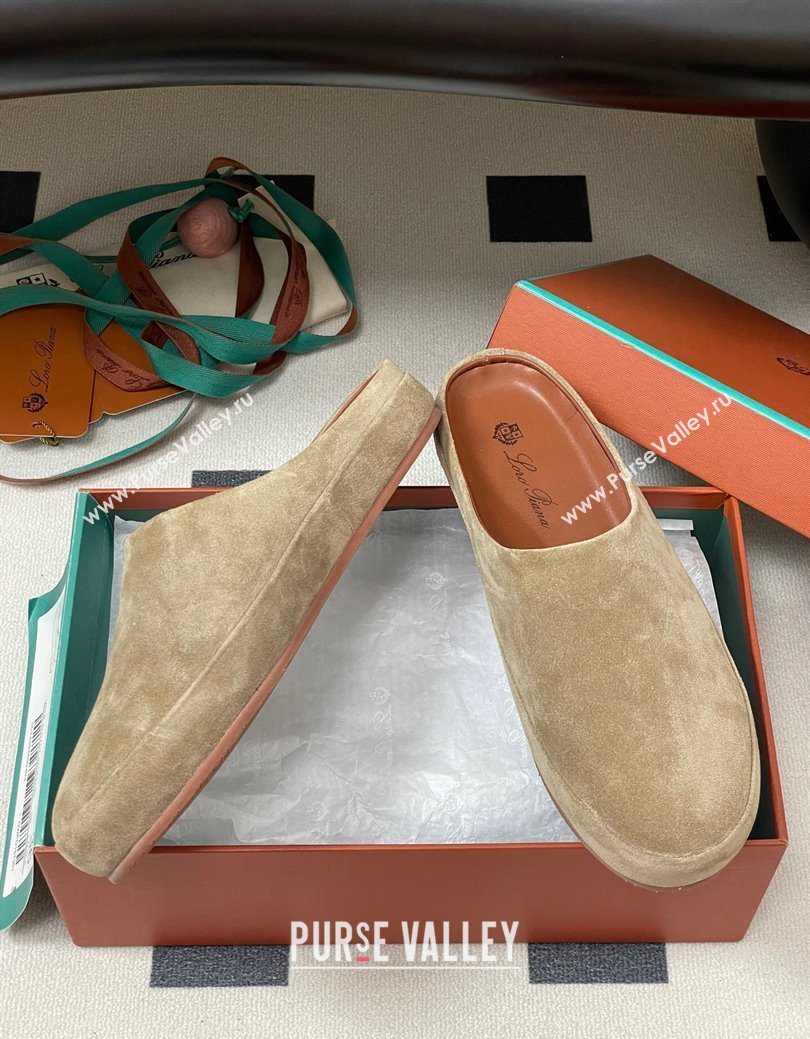 Loro Piana Tomori Sabot Flat Mules in Suede Brown Grey 2025 (HH-250827006)