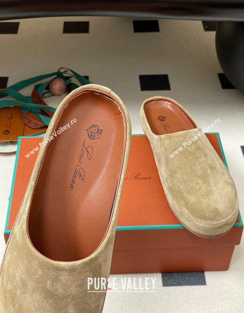 Loro Piana Tomori Sabot Flat Mules in Suede Brown Grey 2025 (HH-250827006)