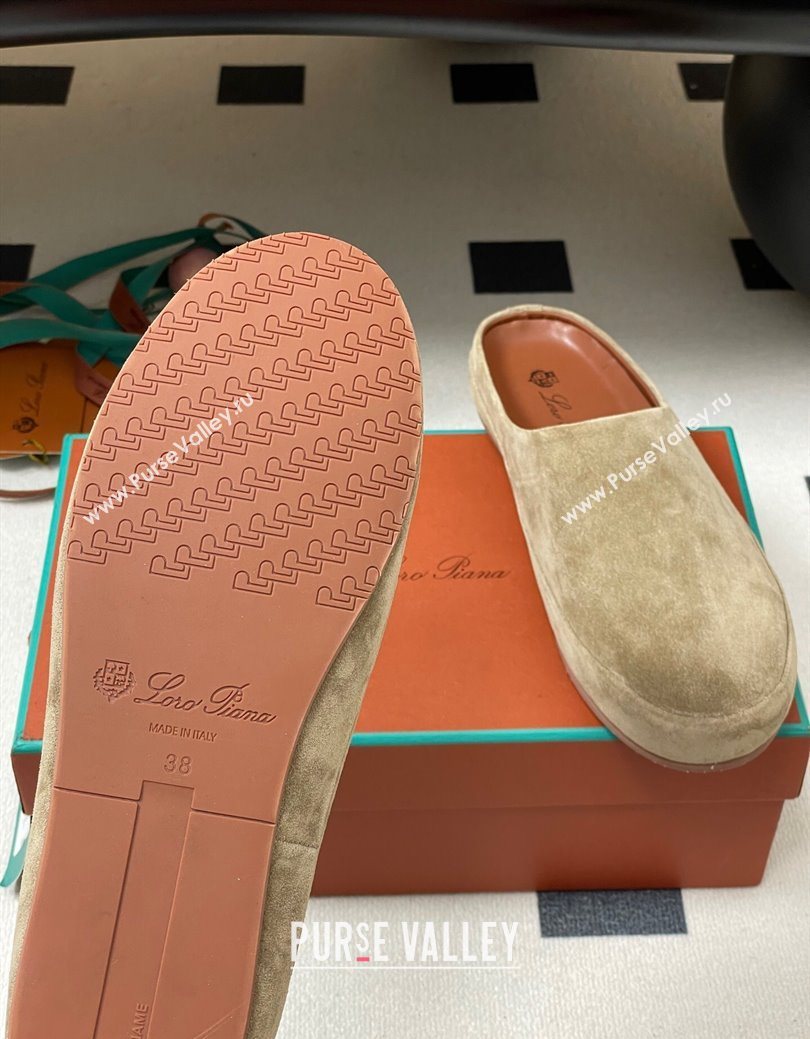 Loro Piana Tomori Sabot Flat Mules in Suede Brown Grey 2025 (HH-250827006)