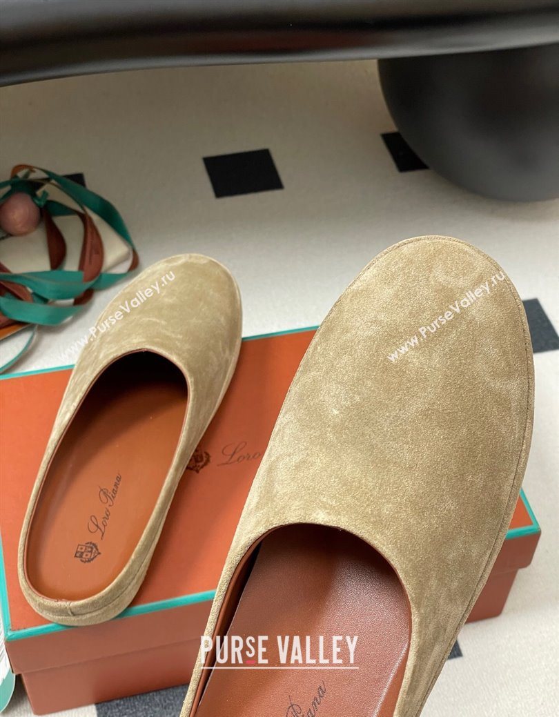 Loro Piana Tomori Sabot Flat Mules in Suede Brown Grey 2025 (HH-250827006)