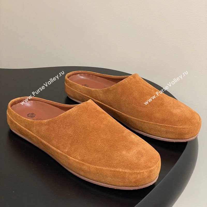 Loro Piana Tomori Sabot Flat Mules in Suede Brown Yellow 2025 (HH-250827007)
