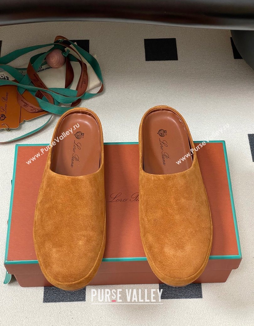 Loro Piana Tomori Sabot Flat Mules in Suede Brown Yellow 2025 (HH-250827007)
