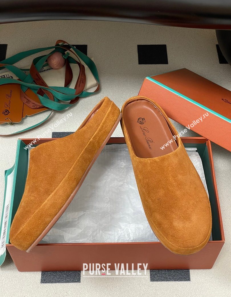 Loro Piana Tomori Sabot Flat Mules in Suede Brown Yellow 2025 (HH-250827007)