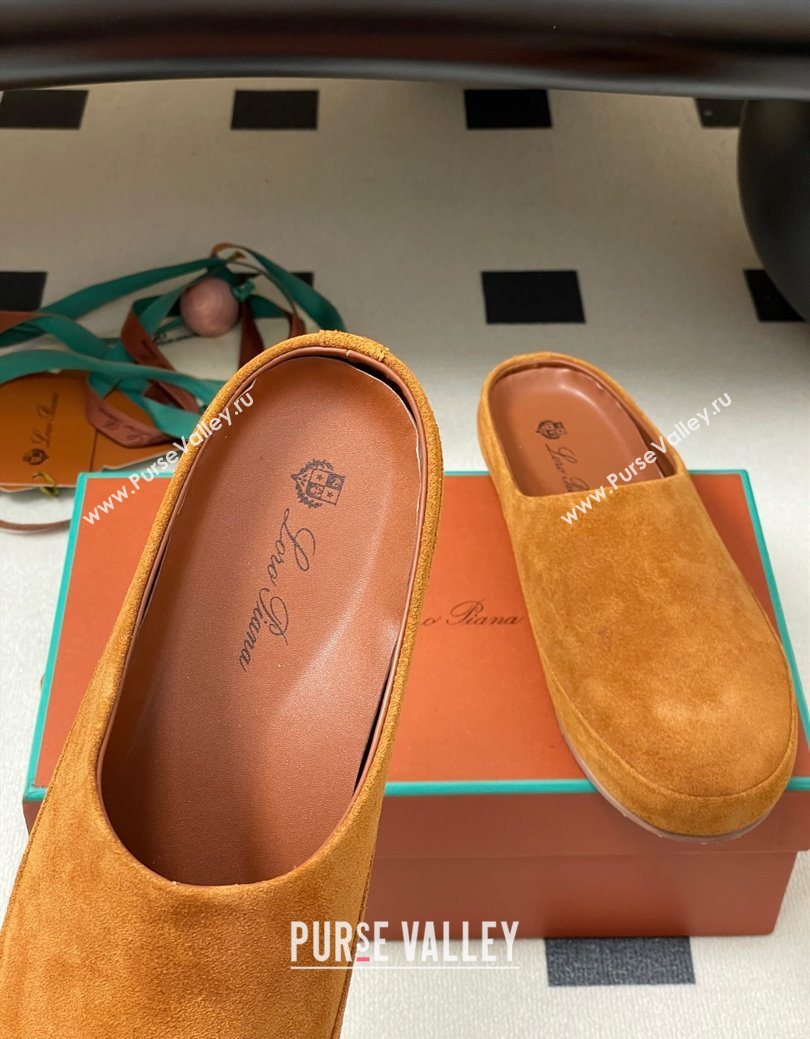Loro Piana Tomori Sabot Flat Mules in Suede Brown Yellow 2025 (HH-250827007)