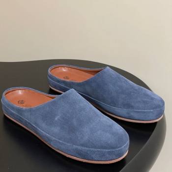 Loro Piana Tomori Sabot Flat Mules in Suede Blue 2025 (HH-250827008)