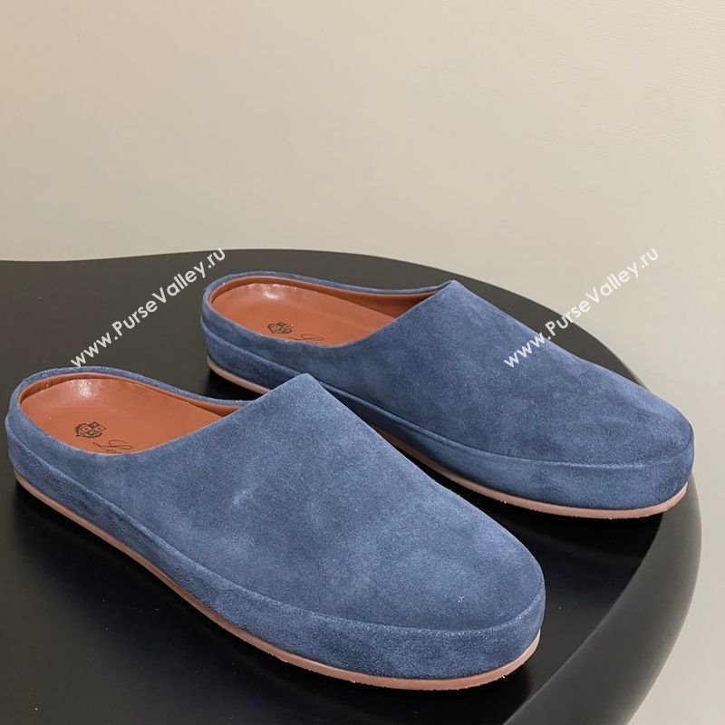 Loro Piana Tomori Sabot Flat Mules in Suede Blue 2025 (HH-250827008)