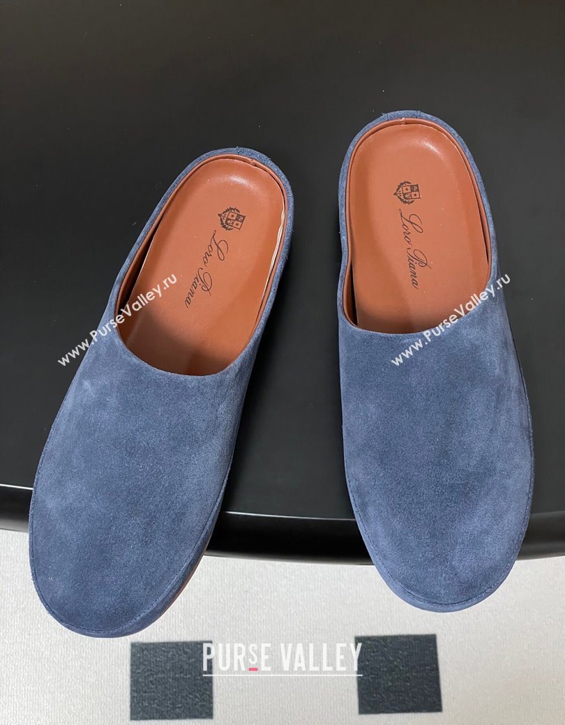 Loro Piana Tomori Sabot Flat Mules in Suede Blue 2025 (HH-250827008)