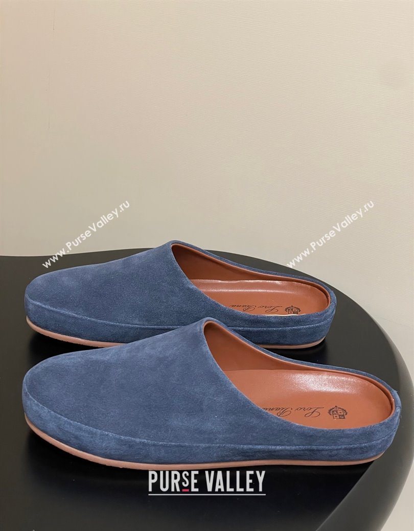 Loro Piana Tomori Sabot Flat Mules in Suede Blue 2025 (HH-250827008)