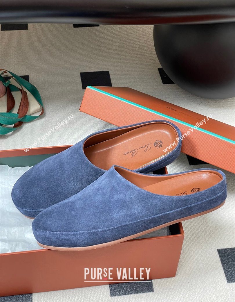 Loro Piana Tomori Sabot Flat Mules in Suede Blue 2025 (HH-250827008)