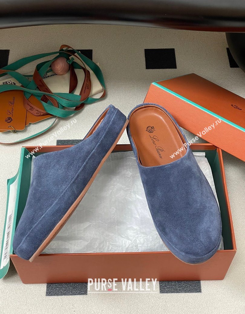 Loro Piana Tomori Sabot Flat Mules in Suede Blue 2025 (HH-250827008)