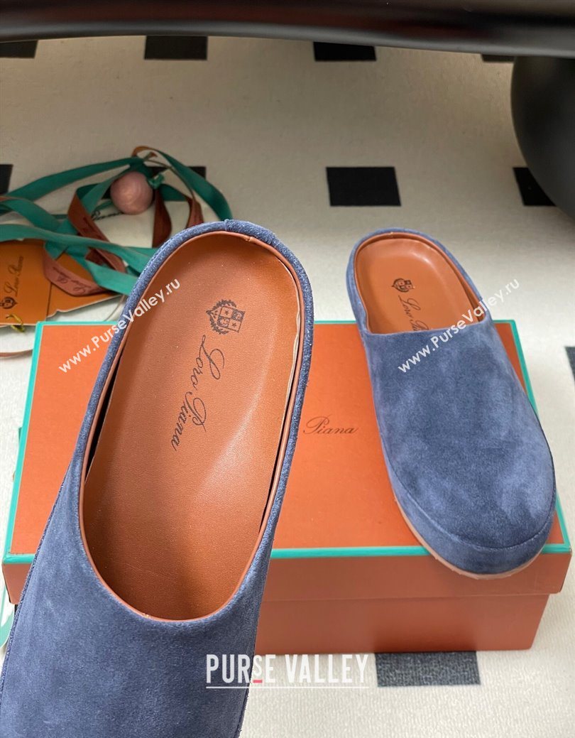 Loro Piana Tomori Sabot Flat Mules in Suede Blue 2025 (HH-250827008)