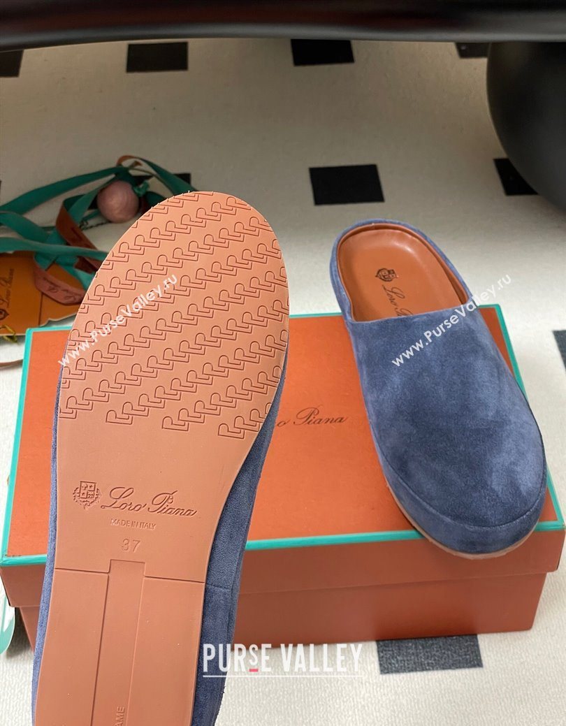 Loro Piana Tomori Sabot Flat Mules in Suede Blue 2025 (HH-250827008)