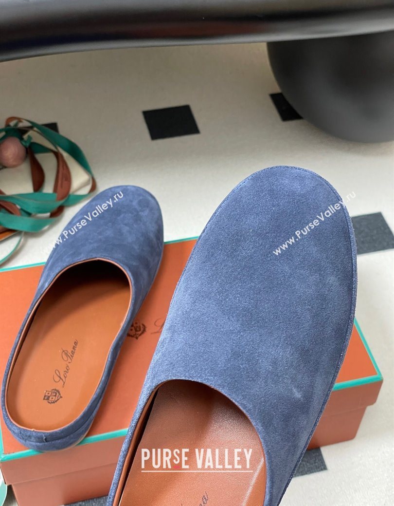 Loro Piana Tomori Sabot Flat Mules in Suede Blue 2025 (HH-250827008)