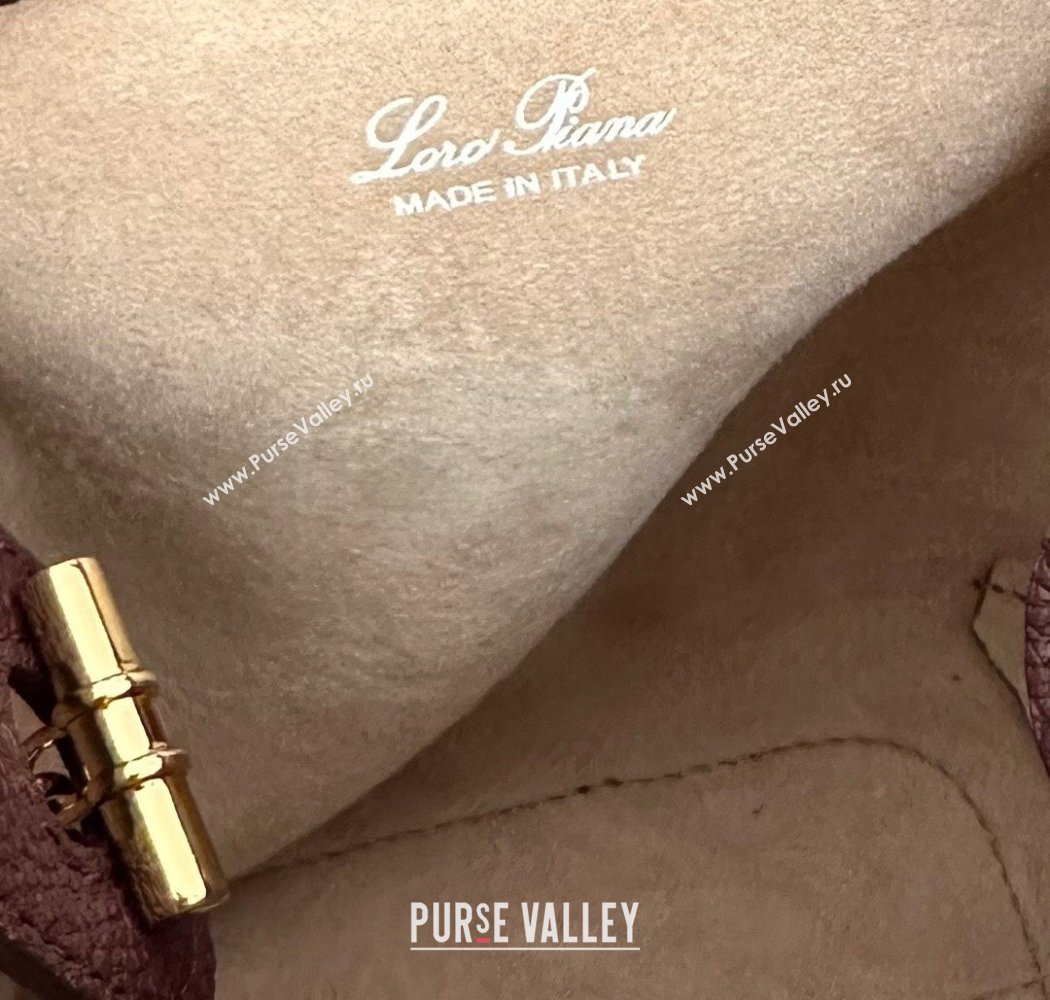 Loro Piana Small Bale Bucket Bag in Grained Calfskin Leather Ormosia Red 2025 0925 (XLU-250925059)